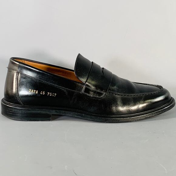 COMMON PROJECTS Size 12 Black Leather Slip On Penny Loafers - Picture 2 of 10